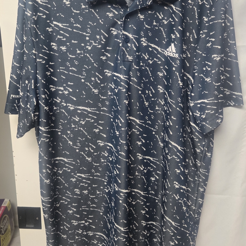 Adidas Men's Navy Patterned Polo Shirt